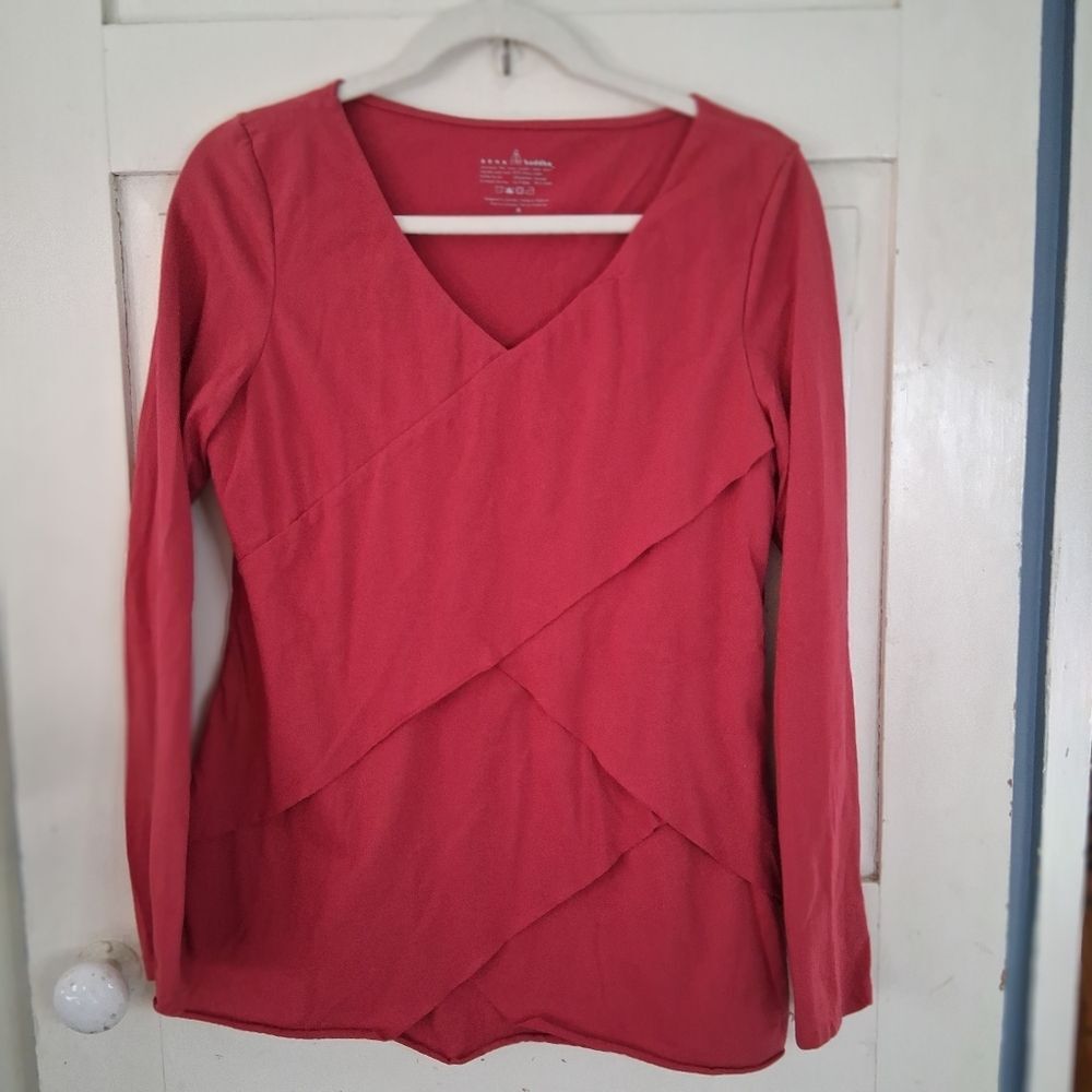 Neon Buddha Layered Red Long Sleeve Pullover Yoga Tee Top Sz M